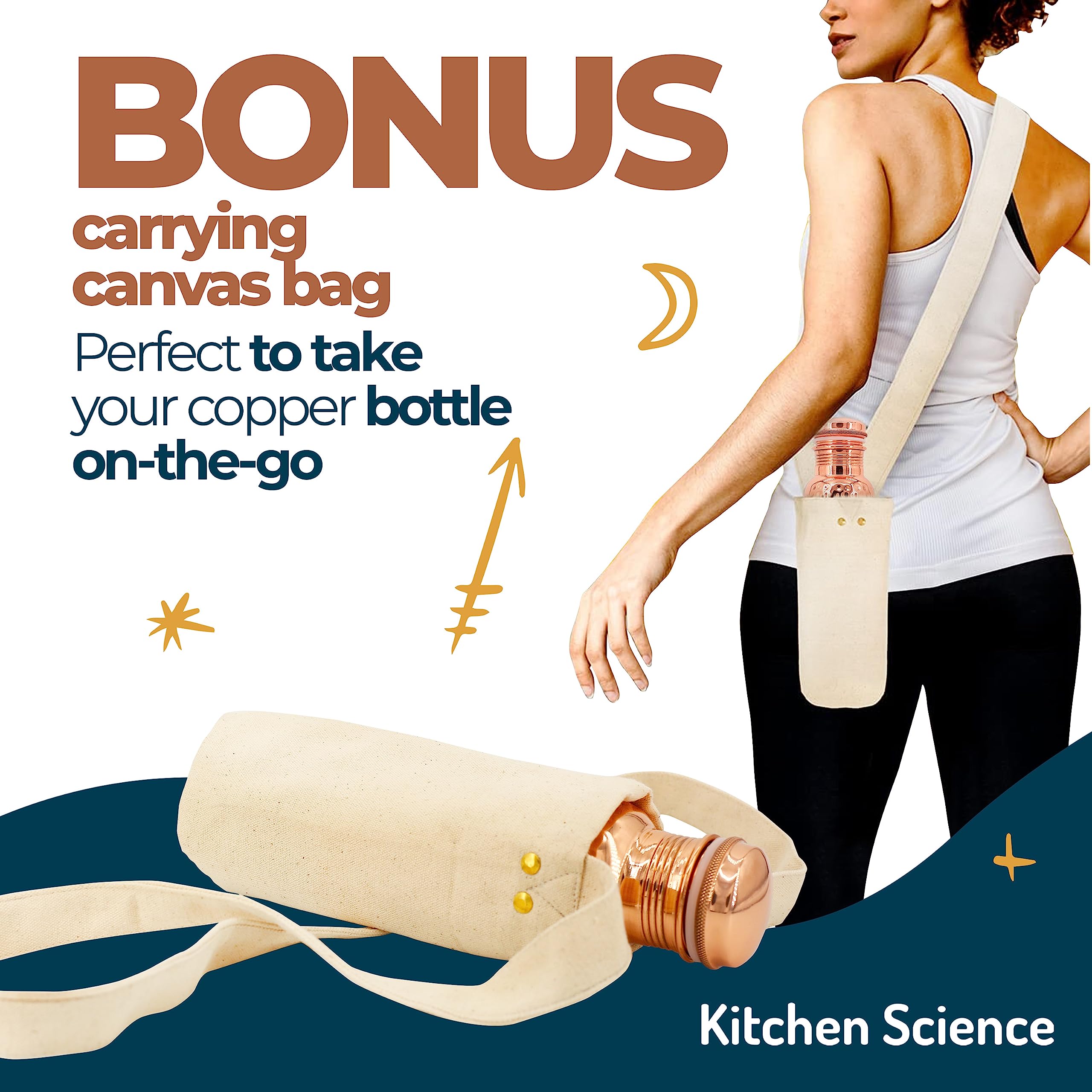 Kitchen Science Copper Water Bottle (34oz/1000ml) with Canvas Carrying Bag - Health & Wellness product