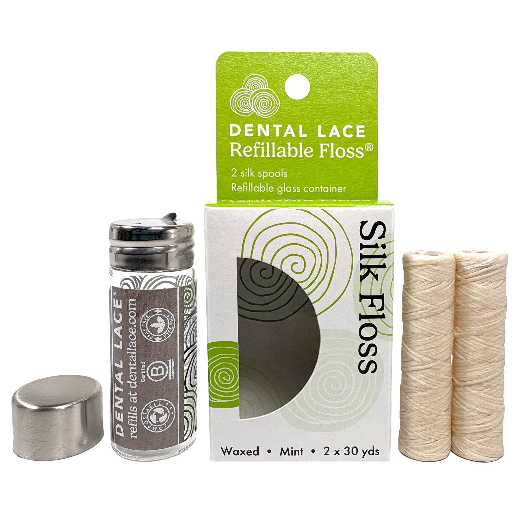 Dental Lace Refillable Silk Dental Floss with Glass Container (60 Yards) - 100% Italian Mulberry Silk, PFAS-Free, Zero-Waste by Dental Lace - reviewed by Elyvora US