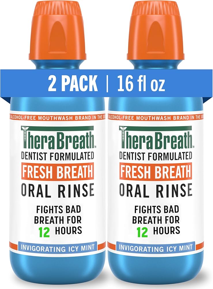 TheraBreath Fresh Breath Mouthwash Icy Mint (2-Pack, 16 oz) - Dentist Formulated Alcohol-Free Oral Rinse for Bad Breath by TheraBreath - reviewed by Elyvora US