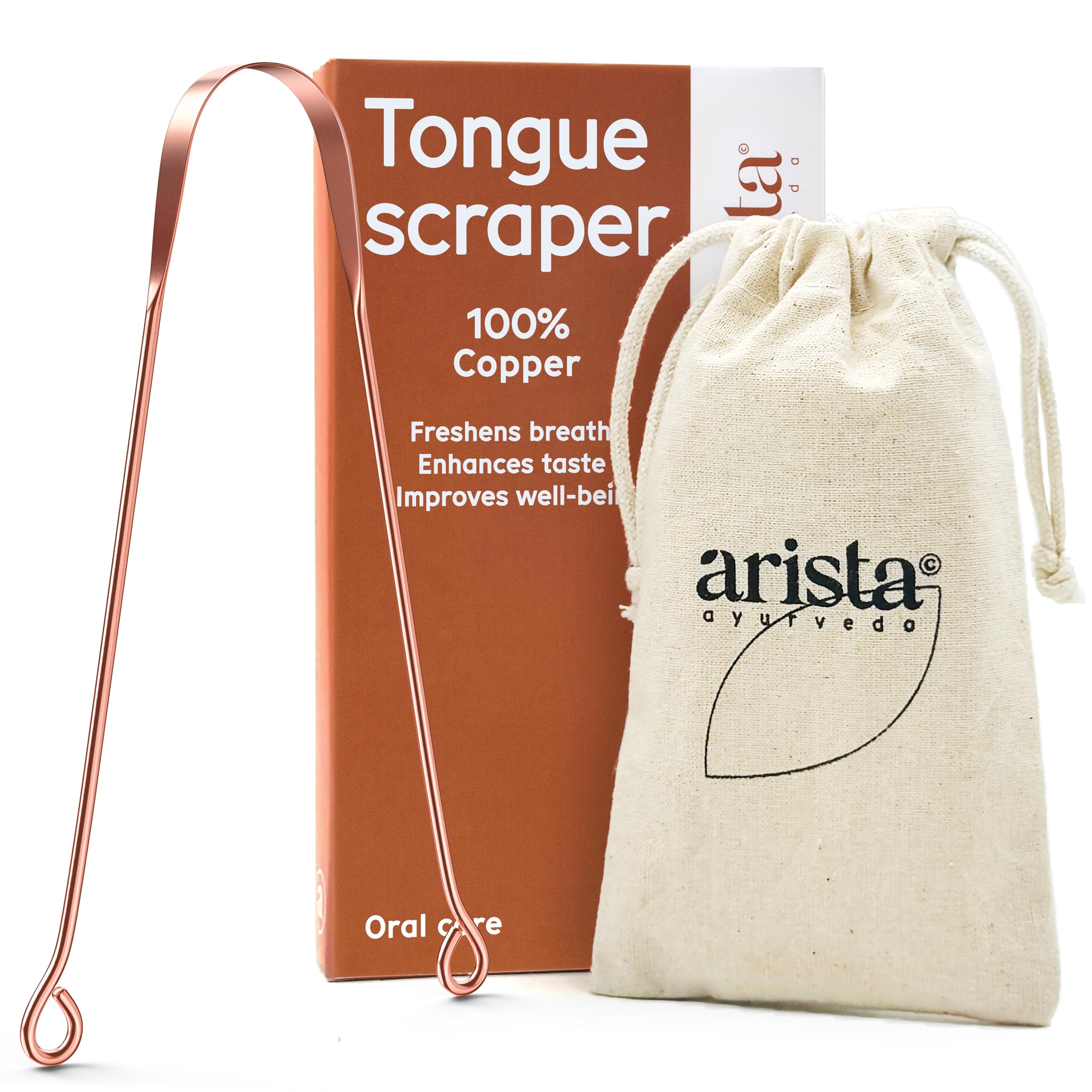 Arista Copper Tongue Scraper with Travel Pouch