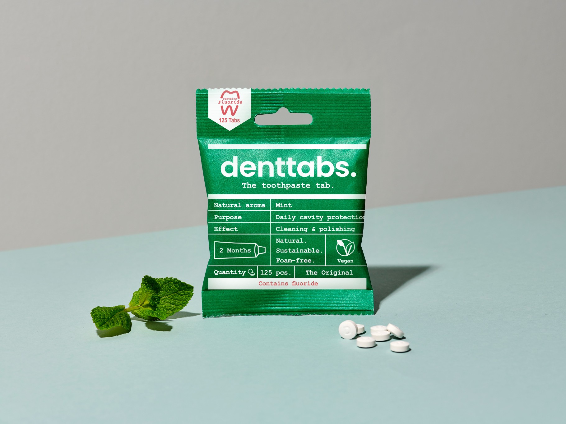 DENTTABS Stevia-Mint Toothpaste Tablets Fluoride-Free (125 Count)