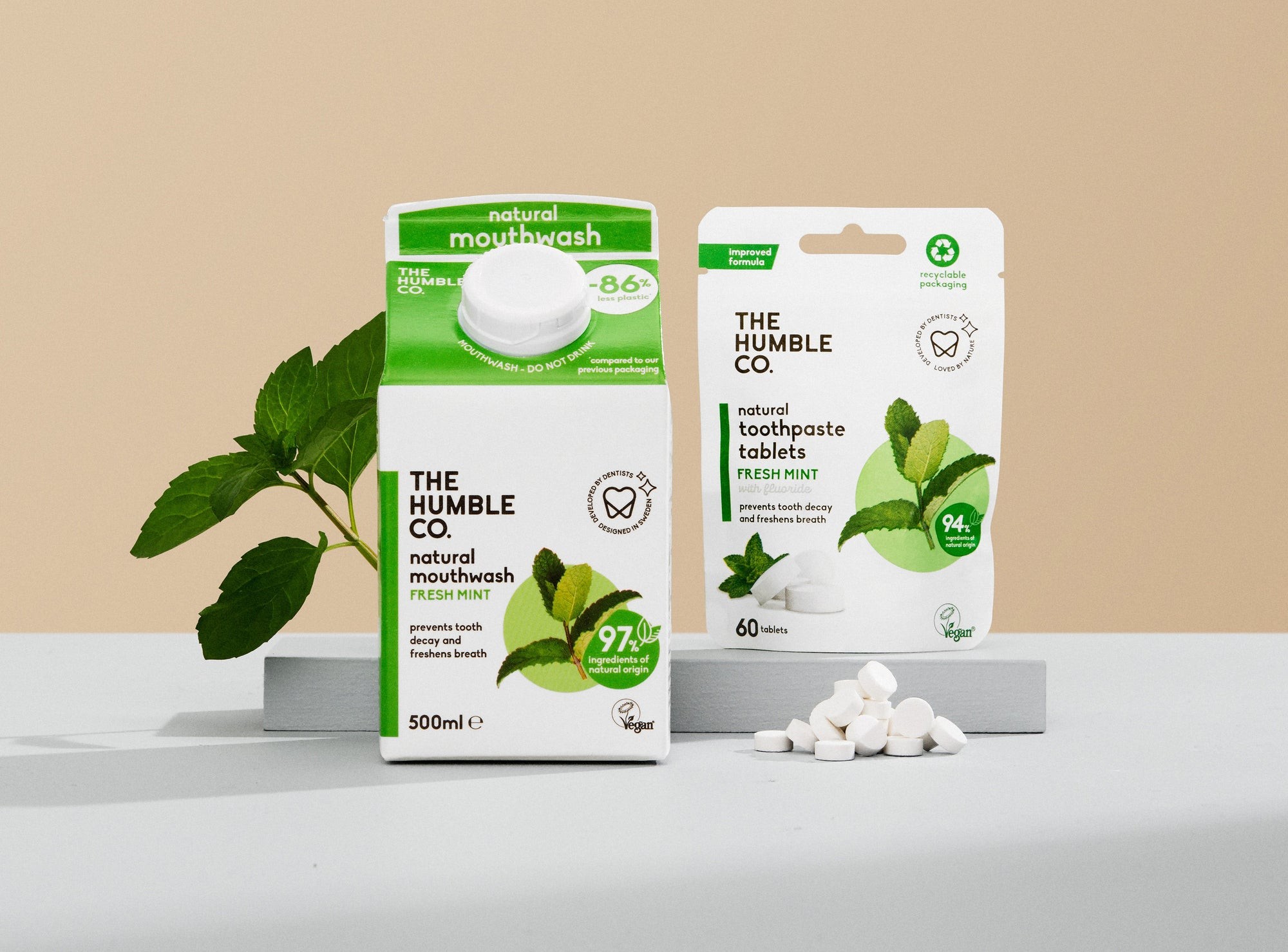 The Humble Co Toothpaste Tablets Mint Fluoride-Free (3-Pack, 180 Tablets)